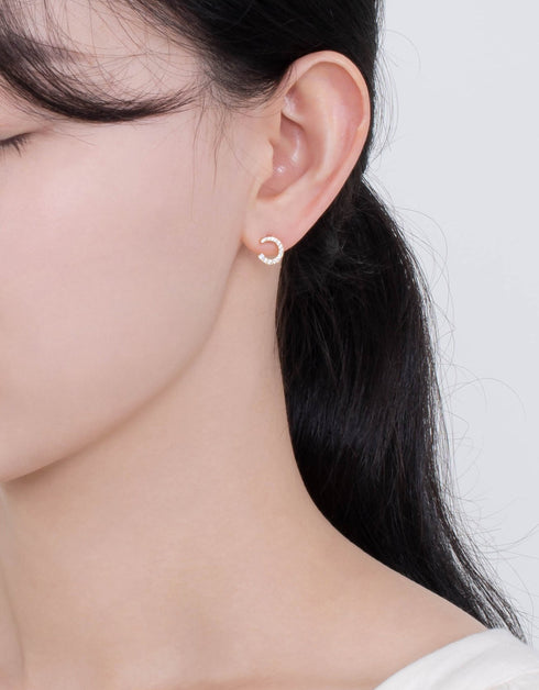 Golden Crescent CZ Sterling Silver Studs with Gold Plating